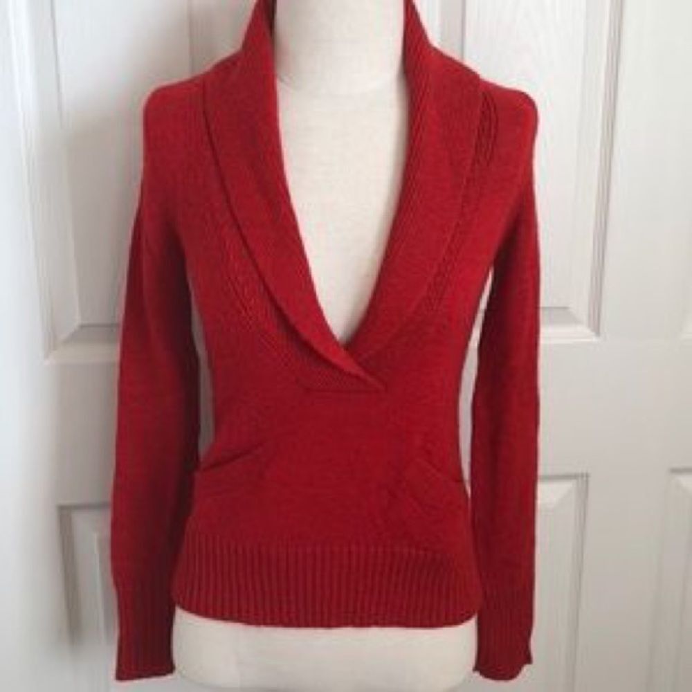 J. Crew Red Alpaca Merino Wool Blend Y2K 90s Preppy Deep V Neck Sweater XS